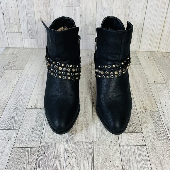 Cloudwalkers Westside Ankle Boots 7W Biker Western Strappy Stud Rhinestone Zip - Picture 5 of 16